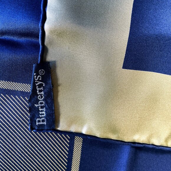 Vintage Burberrys of London Silk Scarf – Navy & Gold Geometric Border - Picture 9 of 11